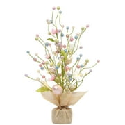 Apmemiss Clearance Easter Decorations, Easter Tree with Colorful Eggs, Battery Powered LED Tree Lights, Artificial Tabletop Centerpiece Lighted Tree for Holiday Party Spring Home Decor